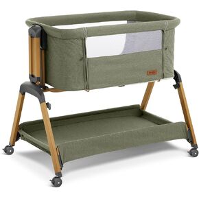 3-in-1 Baby Bassinet, Bedside Sleeper, Rocking Mode, Wheels (Green) | 5 heights, breathable mesh, comfy mattress with washable sheet, storage basket, tool-free setup, bedside or rocking use in Saudi Arabia