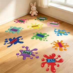 Inspirational Floor Stickers for Classroom Decorations, 11 Sheets Motivational Floor Decals Wall Decal, Positive Affirmations Ink Splatter Splotches Classroom Decor for Kindergarten Preschool Hallway in Saudi Arabia