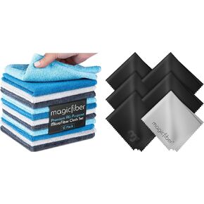 MagicFiber 18 PK - 12 Household Microfiber Cleaning Cloths + 6 Glasses Microfiber Cleaning Cloths - Premium Kitchen Towels and Glasses Wipes in Saudi Arabia