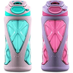 ZULU Torque 16oz Plastic Kids Water Bottle with Silicone Sleeve and Leak-Proof Locking Flip Lid, Soft Touch Carry Loop for School Backpack, Lunchbox, BPA-Free Dishwasher Safe, Pink | Leakproof kids water bottle with silicone sleeve and locking lid. BPA-fr in Kuwait