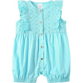 Jimonda Baby Girl Romper Eyelet Ruffle Cotton Outfit | Soft cotton eyelet fabric，Front button，Elastic cuffed short leg openings floral eyelet embroidery,0-24 months，Skin-friendly in Saudi Arabia