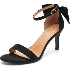 Women's Bow Knot Ankle Strap Heeled Sandals, Round Open Toe, Mid Kitten Heels, Bride Wedding Party Dress Shoes in Saudi Arabia