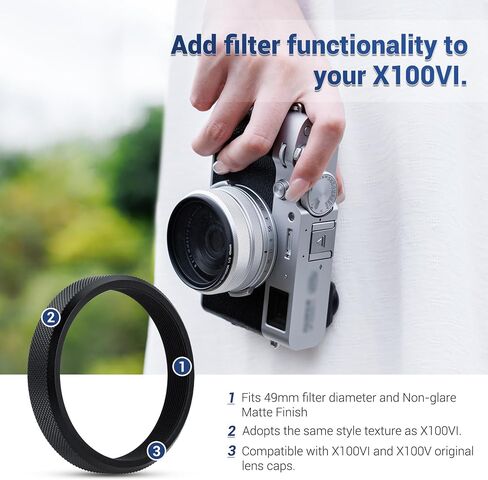 JJC AR-X100 Metal Lens Filter Adapter Ring & 49mm Variable Star Filter(4 Points 6 Points 8 Points) for Fuji Fujifilm X100VI X100V X100F X100T X100S X100 Camera in Kuwait