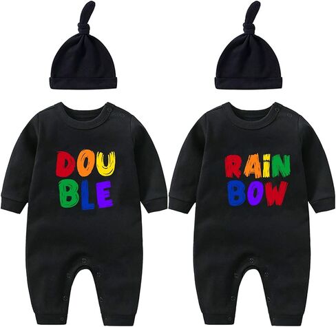 Baby Twins Bodysuit Infant Newborn Twin Baby Boy Girl Double Rainbow Romper Outfits Fall Baby Clothes in Kuwait