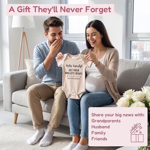 Hola Family Get Your Wallets Ready Baby Announcement Onesie, Spanish Pregnancy Announcement Infant Bodysuit in Kuwait
