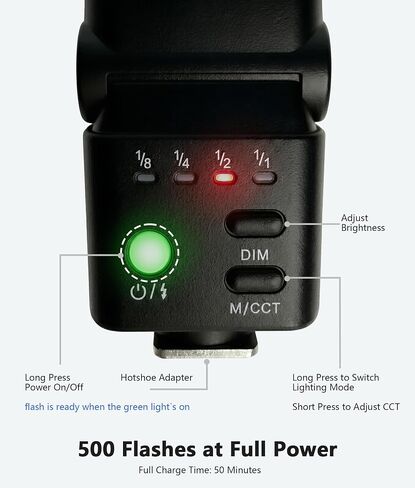 LOUERN Mini Camera Flash Speedlite with Video Light, GN8 On-Camera Flash, 4 Power Levels, 90 Angle Adjustable, Single-Contact Hot Shoe Flash for Sony/Canon/Nikon/Fuji/Pentax DSLR Mirrorless in Kuwait