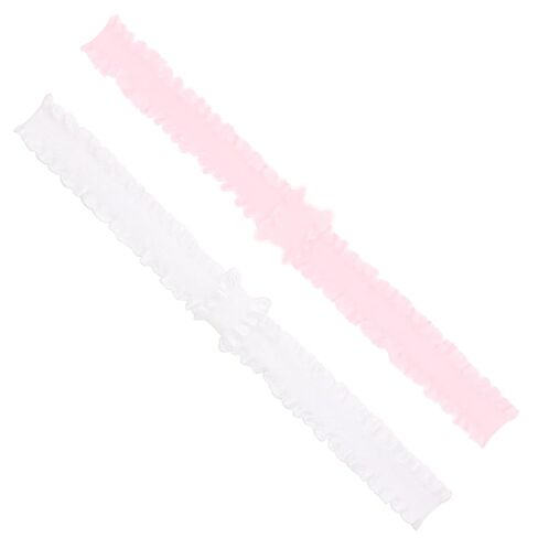 Wee Ones Baby Girls' Two Stretch Ruffle Edge Satin Add-A-Bow Baby Head Bands - White and Light Pink (6-24 months) in Kuwait