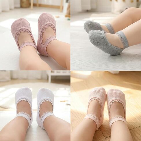 5 Pairs Baby Girls Lace Socks Newborn Soft Cotton Princess Mary Jane Dress Socks Infant Toddler Non Slip Socks in Saudi Arabia