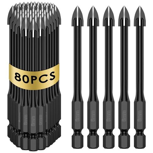 20 PCS 1/4" Tile Drill Bits 6mm Masonry Drill Bits Concrete Drill Bit Set Alloy 1/4" Hex Shank for Tile Glass Mirror Ceramic Wood Brick (2 Set,1/4'' 6mm,20pcs) in Kuwait