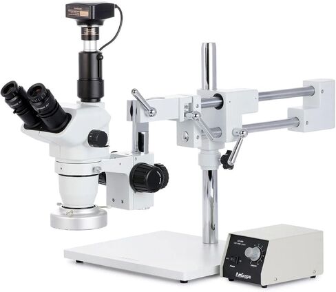 AmScope ZM-4TNW3-80AM-5M Digital Professional Trinocular Stereo Zoom | 2X-225X Magnification Range 5MP CMOS Sensor USB 2.0 Connectivity 0.5X Reduction Lens Included 80 LED Ring Light in Kuwait