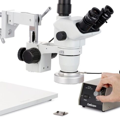 AmScope ZM-4TNW3-80AM-5M Digital Professional Trinocular Stereo Zoom | 2X-225X Magnification Range 5MP CMOS Sensor USB 2.0 Connectivity 0.5X Reduction Lens Included 80 LED Ring Light in Kuwait