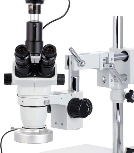 AmScope ZM-4TNW3-80AM-5M Digital Professional Trinocular Stereo Zoom | 2X-225X Magnification Range 5MP CMOS Sensor USB 2.0 Connectivity 0.5X Reduction Lens Included 80 LED Ring Light in Kuwait