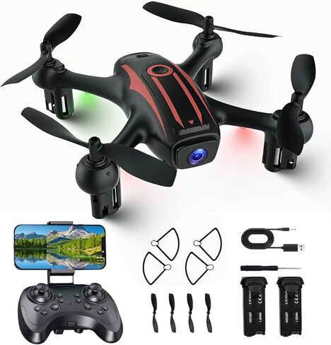 Mini Drone with Camera, Remote Control Drone for Ages 8-12 & Beginner | 1080P FPV Camera RC Quadcopter for Exciting Indoor Outdoor Play, with 2 Batteries, Toy Gifts for Adults BeginnerS and Kids in Kuwait