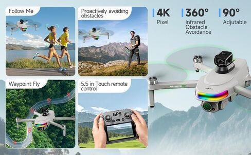 4K Drone with Camera for Adults & Beginners, 5.5" HD Touchscreen Remote, 30-Min Flight, Brushless Motor, Smart Obstacle Avoidance, One-Key Return, Foldable RC Drone Under 260g in Kuwait