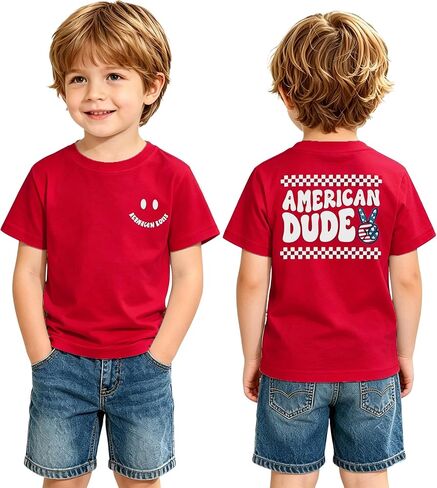 MODNTOGA 4th of July Patriotic Shirt Toddler Boys American Dude T-Shirt Kids Boy USA Flag Peace Sign Graphic Holiday Tee Tops in Kuwait