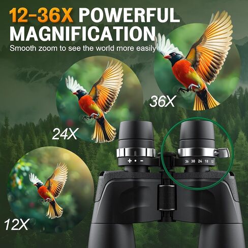 12-36x50 Zoom Binoculars for Adults High Powered Binoculars Hunting | Clear Low Light Vision, Large View, High Definition, BAK4 Prism, FMC, Easy Focus, Concert, Cruise Ship, Travel Hiking, Opera in Kuwait