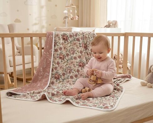 Little Jump Stretchy Jersey Knit Swaddle Blankets, Premium Cotton Floral Baby Blanket,Soft Western Wild Flowers Baby Quilt for Baby Girls and Toddlers(Vintage Floral) in Saudi Arabia