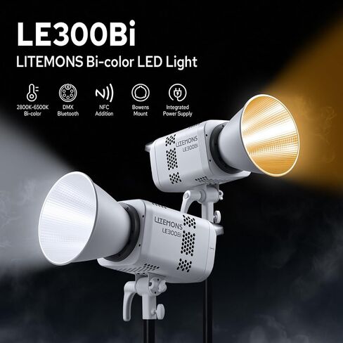 Godox Litemons LE300Bi Bi-Color COB LED Video Light 320W, 58900 Lux@1m, Professional COB LED Continuous Output Lighting w/Bowens Mount, CRI/TLCI 98+, Ultra-Quiet Studio Video Light, APP DMX Control in Kuwait