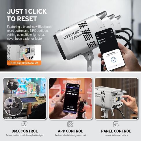 Godox Litemons LE300Bi Bi-Color COB LED Video Light 320W, 58900 Lux@1m, Professional COB LED Continuous Output Lighting w/Bowens Mount, CRI/TLCI 98+, Ultra-Quiet Studio Video Light, APP DMX Control in Kuwait