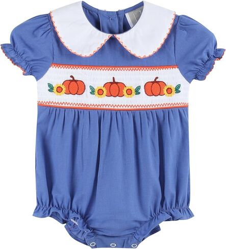 Lil cactus Blue Pumpkin Sunflower Smocked Collared Romper in Kuwait