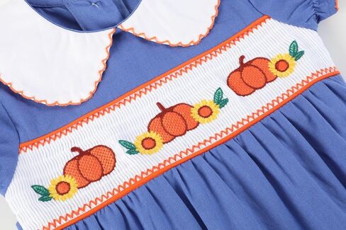 Lil cactus Blue Pumpkin Sunflower Smocked Collared Romper in Kuwait
