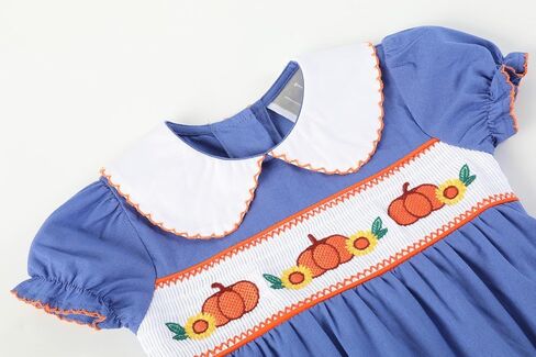 Lil cactus Blue Pumpkin Sunflower Smocked Collared Romper in Kuwait