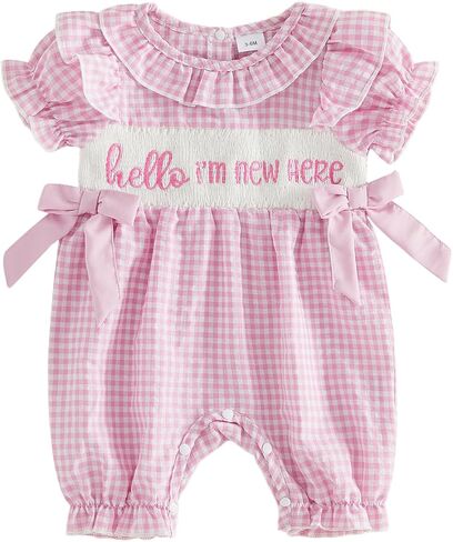 PUHHAPIEY Daddys Girl Newborn Clothes Baby Onesie One Piece Jumpsuit | Daddys Girl Embroidery, Short Sleeve Romper Onesie, One Piece Clothing, Newborn 3 6 12 Month, Summer Coming Home Outfit in Kuwait