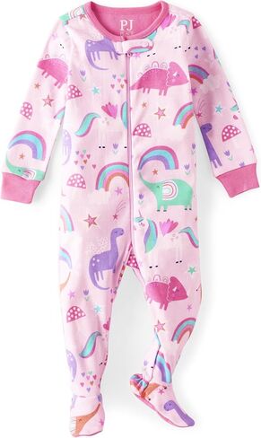 The Children's Place Baby Girls And Toddler Snug Fit 100% Cotton Zip-front One Piece Footed Pajama in Kuwait
