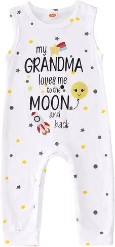 CM C&M WODRO Baby Girl Funny Romper My Grandma Loves Me Onesie Sleeveless Jumpsuit Bodysuit Cute Newborn Infant Clothes in Kuwait