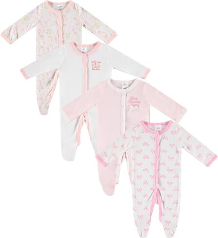 Cudlie 4-Pack Infant Footed Snap Coverall, Multipack Baby One-Piece Outfits, Soft Cotton Blend, Easy Snap Closure, 0-9M in Kuwait