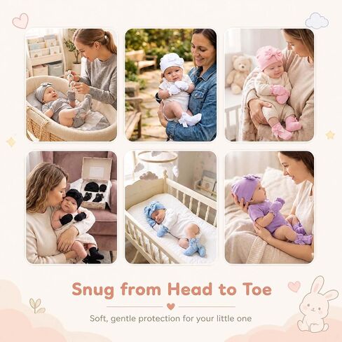 6 Pack Baby Girl Hats Mittens and Socks Set, Cotton Bow Beanies, No Scratch Infant Mittens, Stay-On Preemie Hospital Hat, NICU Newborn Gifts & Essentials (0-6 Months) in Kuwait