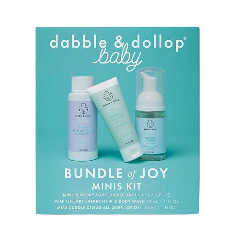 Dabble & Dollop Baby Minis Kit – Fragrance-Free, Tear-Free Shampoo & Body Wash, Bubble Bath and All Over Lotion, Travel Size Baby Toiletries or Gift Set for Newborns & Sensitive Skin in Kuwait