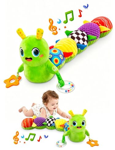 GoGonova Musical Caterpillar Baby Sensory Toy for Infant Development 0-12 Months – Newborn Bath, Car Seat, Stroller & Bassinet Activity Toy & Gift – Tummy Time Crawler & Teether(Green) in Kuwait