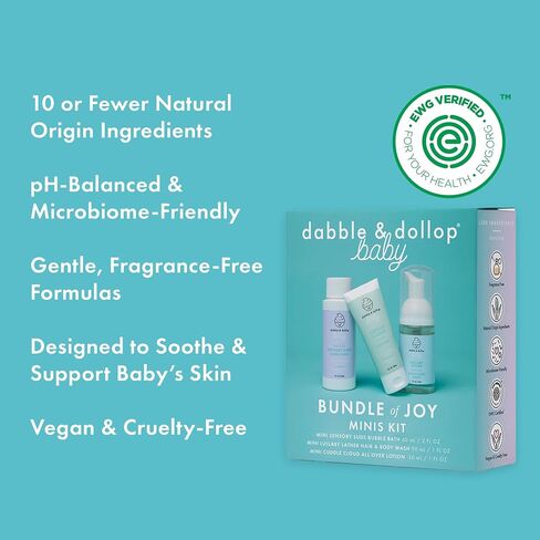 Dabble & Dollop Baby Minis Kit – Fragrance-Free, Tear-Free Shampoo & Body Wash, Bubble Bath and All Over Lotion, Travel Size Baby Toiletries or Gift Set for Newborns & Sensitive Skin in Kuwait