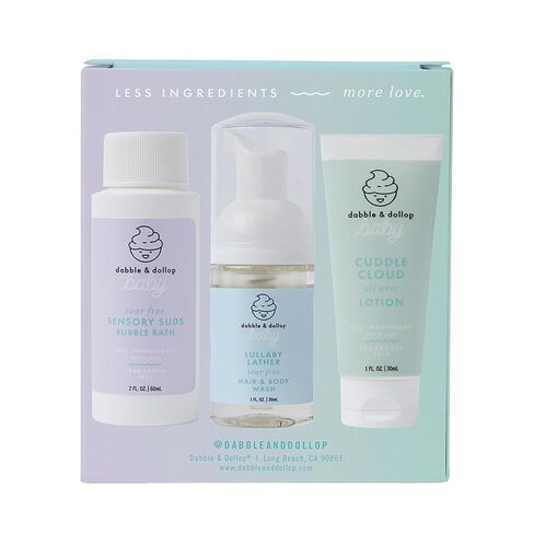 Dabble & Dollop Baby Minis Kit – Fragrance-Free, Tear-Free Shampoo & Body Wash, Bubble Bath and All Over Lotion, Travel Size Baby Toiletries or Gift Set for Newborns & Sensitive Skin in Kuwait