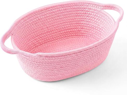 Baby Gift Basket Empty with Handle 13"x 8"x 5.5" | Woven Cotton Rope Basket for Gifts Empty Baby Shower Nursery Toy Storage Girls Living Room Bedroom Bathroom in Kuwait