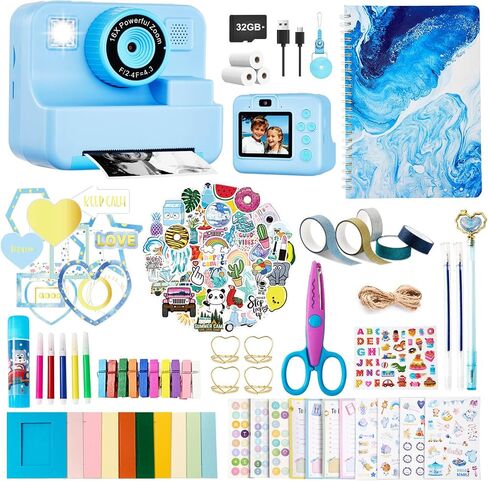 Kids Instant Print Camera, 1080P Selfie Video Camera with DIY Journal Kit – 200+ Accessories, Christmas & Birthday Gifts for Girls & Boys Ages 3-12 (Pink) in Kuwait