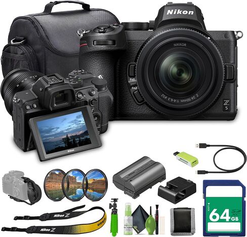 Nikon Z5 Mirrorless Full Frame Camera with NIKKOR Z 24-50mm Zoom Lens + Memory Card Wallet + 64GB Memory Card + Hand Strap + 3 Piece Filter Kit + More in Kuwait
