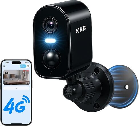 KKB 4G LTE Cellular Security Cameras Wireless Outdoor, Magnetic Mount, 2K No WiFi Security Camera Indoor Battery Powered Built-in SIM, Off-Grid Camera for RVs/Travel/Camping, Subscription Required in Kuwait