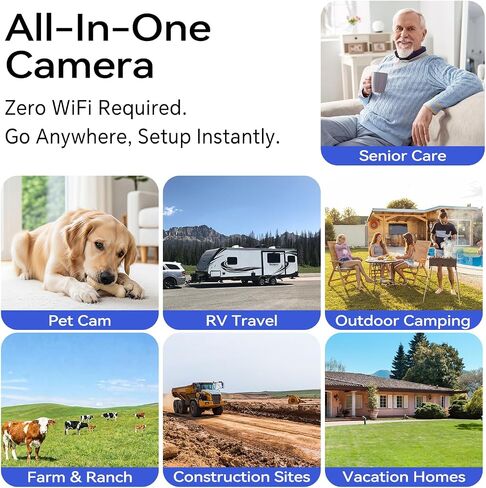 KKB 4G LTE Cellular Security Cameras Wireless Outdoor, Magnetic Mount, 2K No WiFi Security Camera Indoor Battery Powered Built-in SIM, Off-Grid Camera for RVs/Travel/Camping, Subscription Required in Kuwait