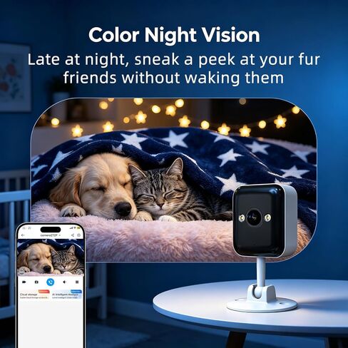JOOAN 2K Indoor Outdoor Security Camera, 2.4G WiFi, IP66 Waterproof, Motion Detection, 2-Way Audio, Color Night Vision, for Baby/Elderly/Cat/Dog, Multi-User Shared, Local & Cloud Storage, Plug-in in Kuwait