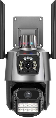 ICSEE WIFI Camera Security 3K 6MP Dual Lens Wireless PTZ Waterproof Human Detection CCTV With Warning Flashing Light, Alexa Supported (Dual Lens Black 6MP) in Kuwait
