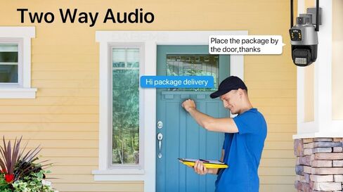 ICSEE WIFI Camera Security 3K 6MP Dual Lens Wireless PTZ Waterproof Human Detection CCTV With Warning Flashing Light, Alexa Supported (Dual Lens Black 6MP) in Kuwait