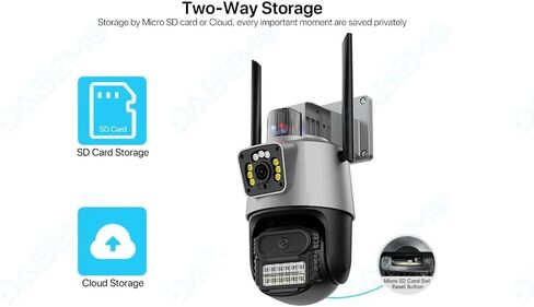 ICSEE WIFI Camera Security 3K 6MP Dual Lens Wireless PTZ Waterproof Human Detection CCTV With Warning Flashing Light, Alexa Supported (Dual Lens Black 6MP) in Kuwait