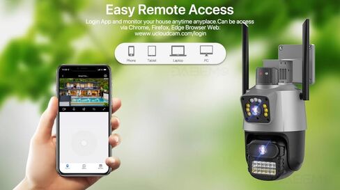 ICSEE WIFI Camera Security 3K 6MP Dual Lens Wireless PTZ Waterproof Human Detection CCTV With Warning Flashing Light, Alexa Supported (Dual Lens Black 6MP) in Kuwait