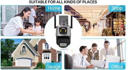 ICSEE WIFI Camera Security 3K 6MP Dual Lens Wireless PTZ Waterproof Human Detection CCTV With Warning Flashing Light, Alexa Supported (Dual Lens Black 6MP) in Kuwait