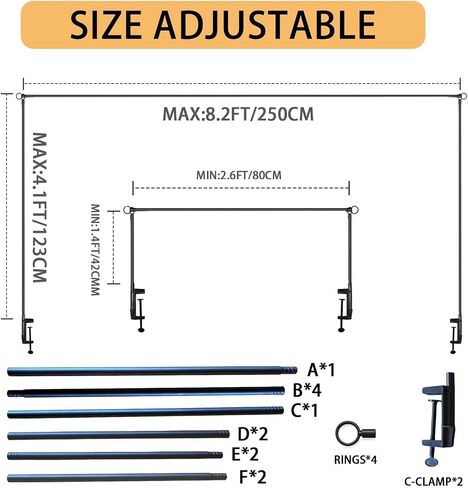 Over the Table Rod Stand with Clamps, Table Banner Stand for Event Decor | Adjustable height 16"-48" and length 31"-98",Black Table Arch Stand Hanging for Wedding Birthday Party Decorations in Kuwait