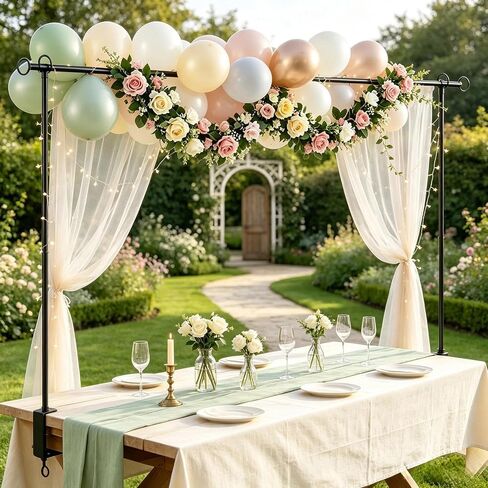 Over the Table Rod Stand with Clamps, Table Banner Stand for Event Decor | Adjustable height 16"-48" and length 31"-98",Black Table Arch Stand Hanging for Wedding Birthday Party Decorations in Kuwait