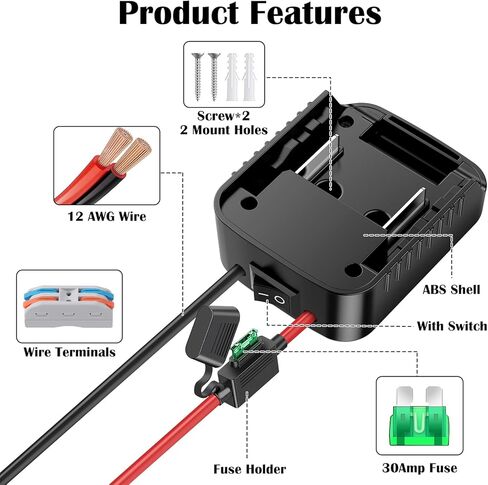 2 Packs for Power Wheel Adapter Compatible with Makita 18V Battery Adapter Converter Upgrade Kit with Fuse & Switch & Wire Terminals 12AWG Wire Battery Connector for DIY Ride On Truck and Rc Toys in Kuwait