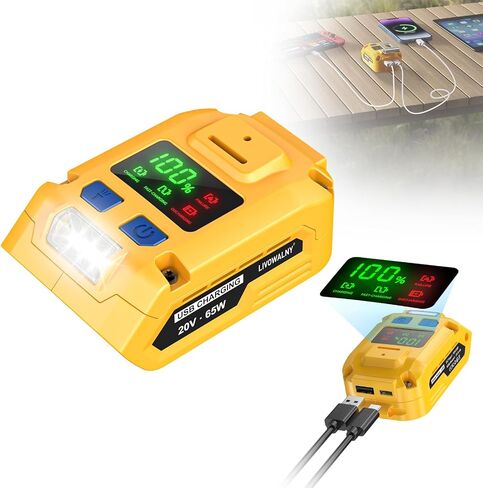 100W USB Battery Adapter Compatible with Dewalt 20V, LIVOWALNY Power Inverter Battery Inverter Charger Power Station with Type-C Port & USB Port & LED Light for Electronic Device (Tool Only) in Kuwait